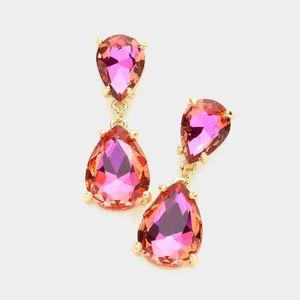 Pink Abalone Dangle Crystal Teardrop Earrings 1.4 Inch Evening Drop Link Womens